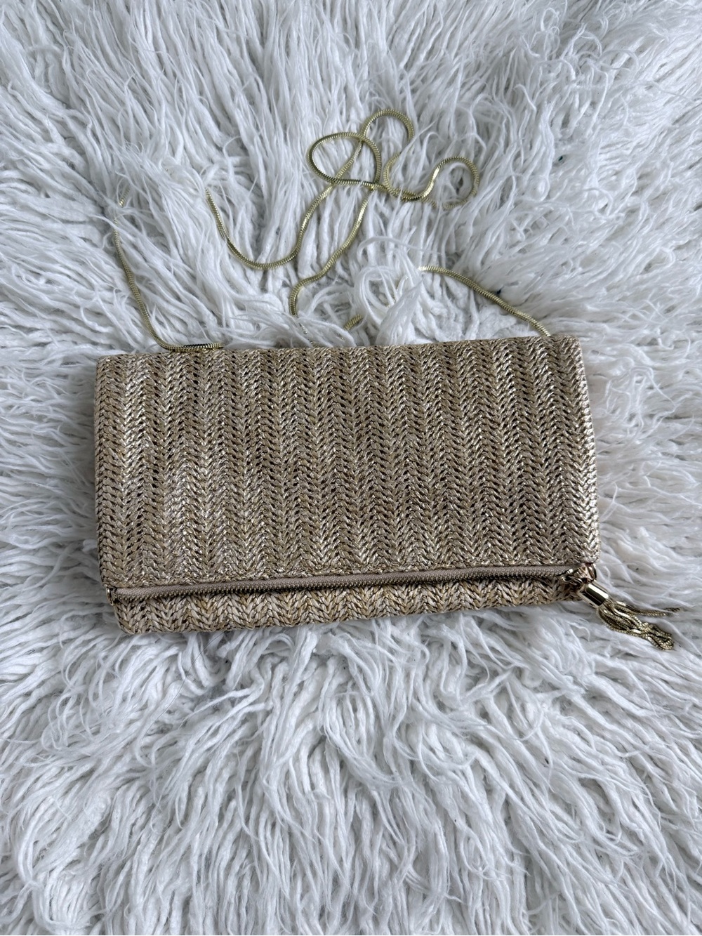 Stella & Dot Metallic Gold Woven Convertible Clutch